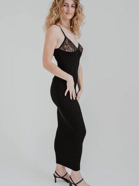 NWT RONNY KOBO PASCAL BLACK RIBBED KNIT LACE COMBO DRESS